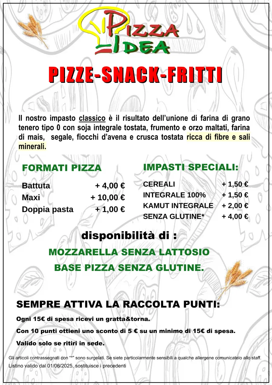 Listino online : Nuovo listino Pizzaidea Ceggia